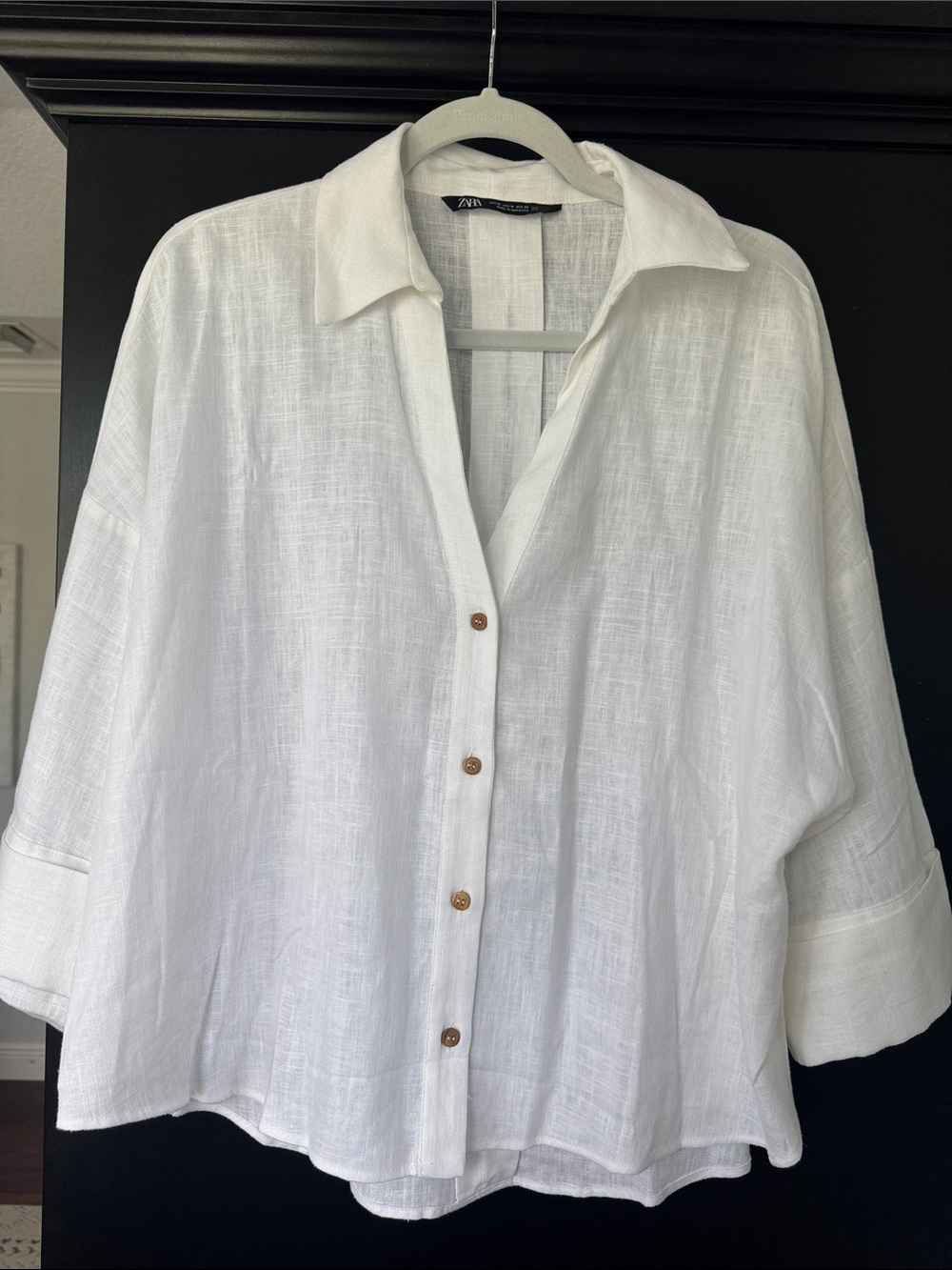 Zara White Oversized Linen-Textured Button-Down Shirt